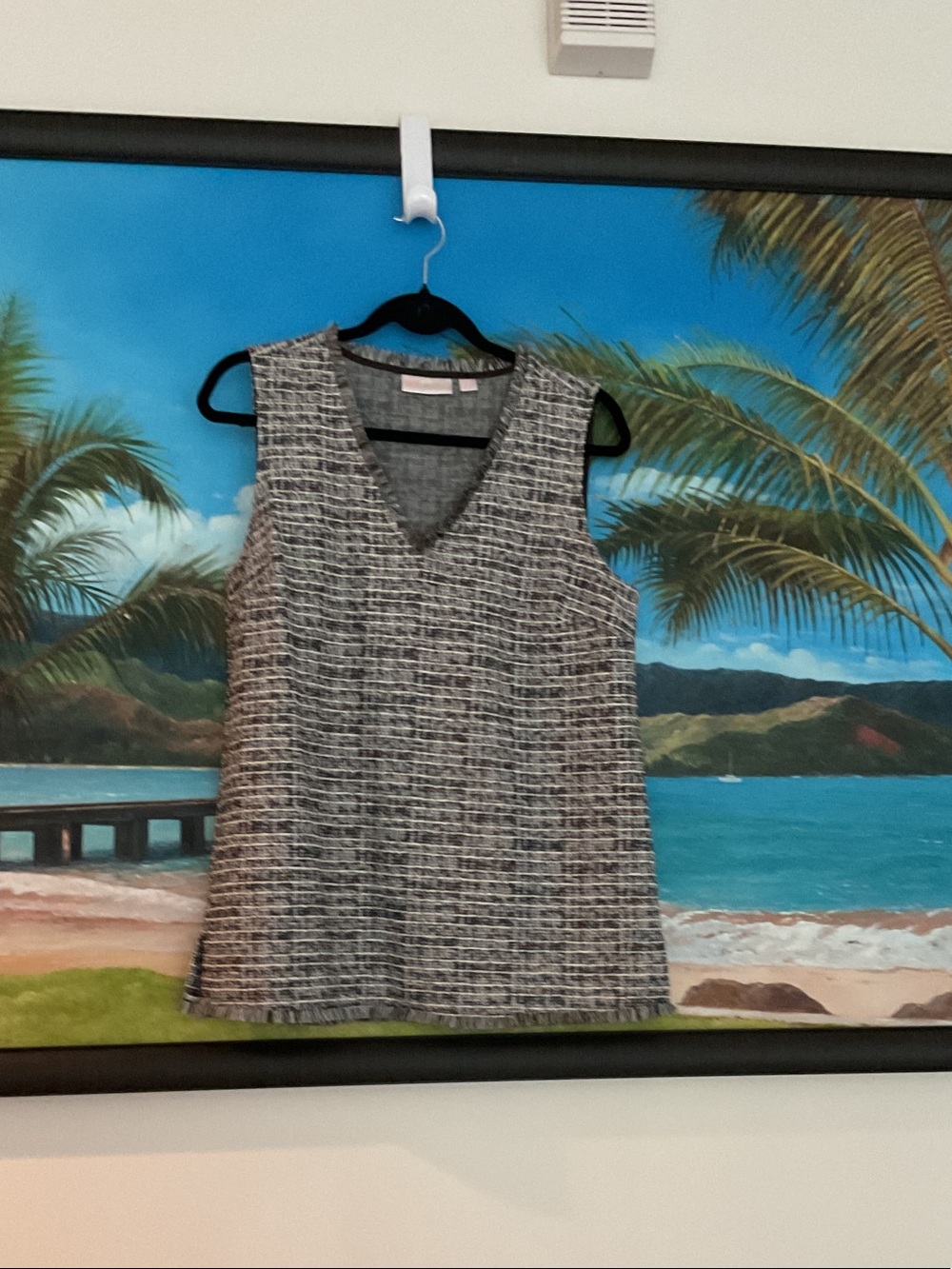 Belle by Kim Gravel Black and White Tweed V-Neck Tank Top